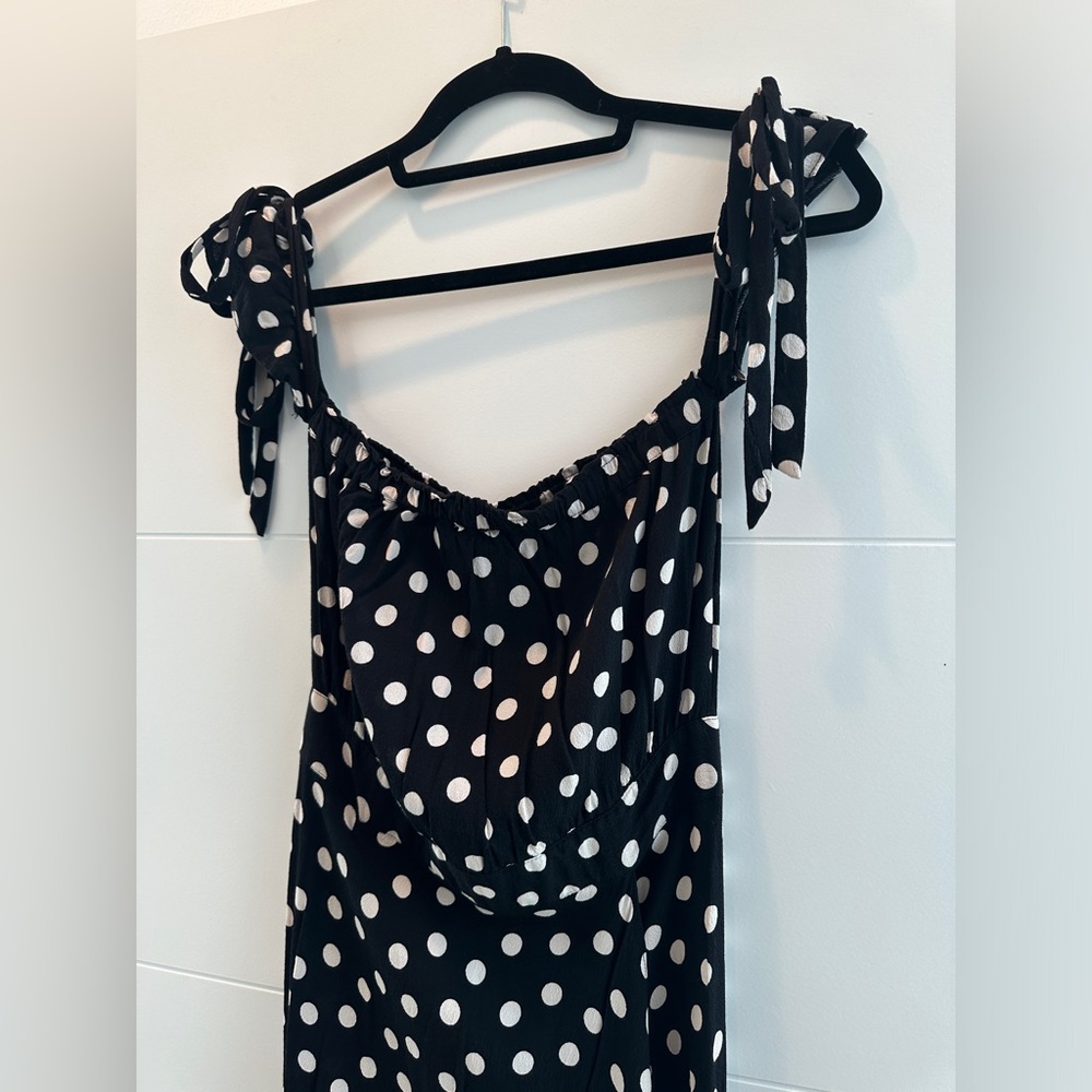 Olivaceous Black & White Polka Dot Off-Shoulder Maxi Dress | M - Picture 7 of 13